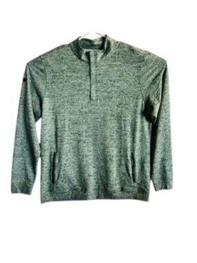 Matte Grey long sleeve golf shirt, XL, green white, zip front, zip side pockets